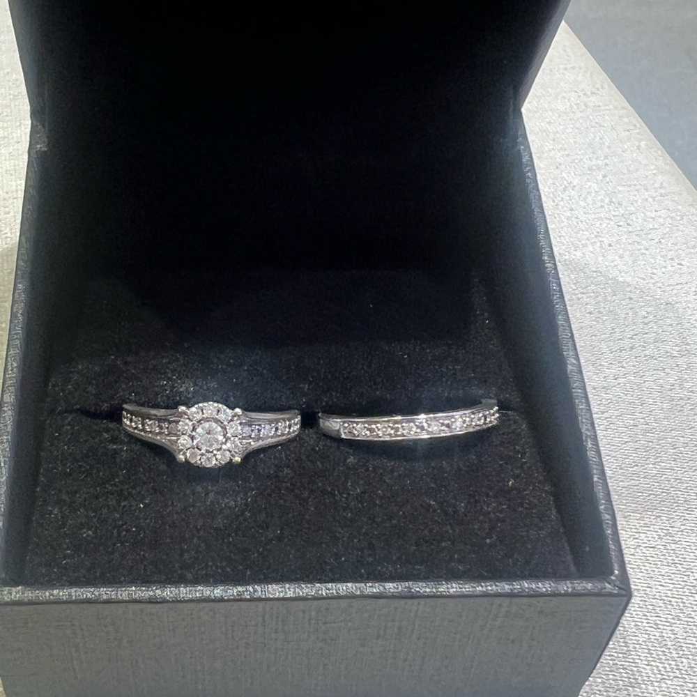 10k white gold diamond bridal set 1/3 ct total diamond